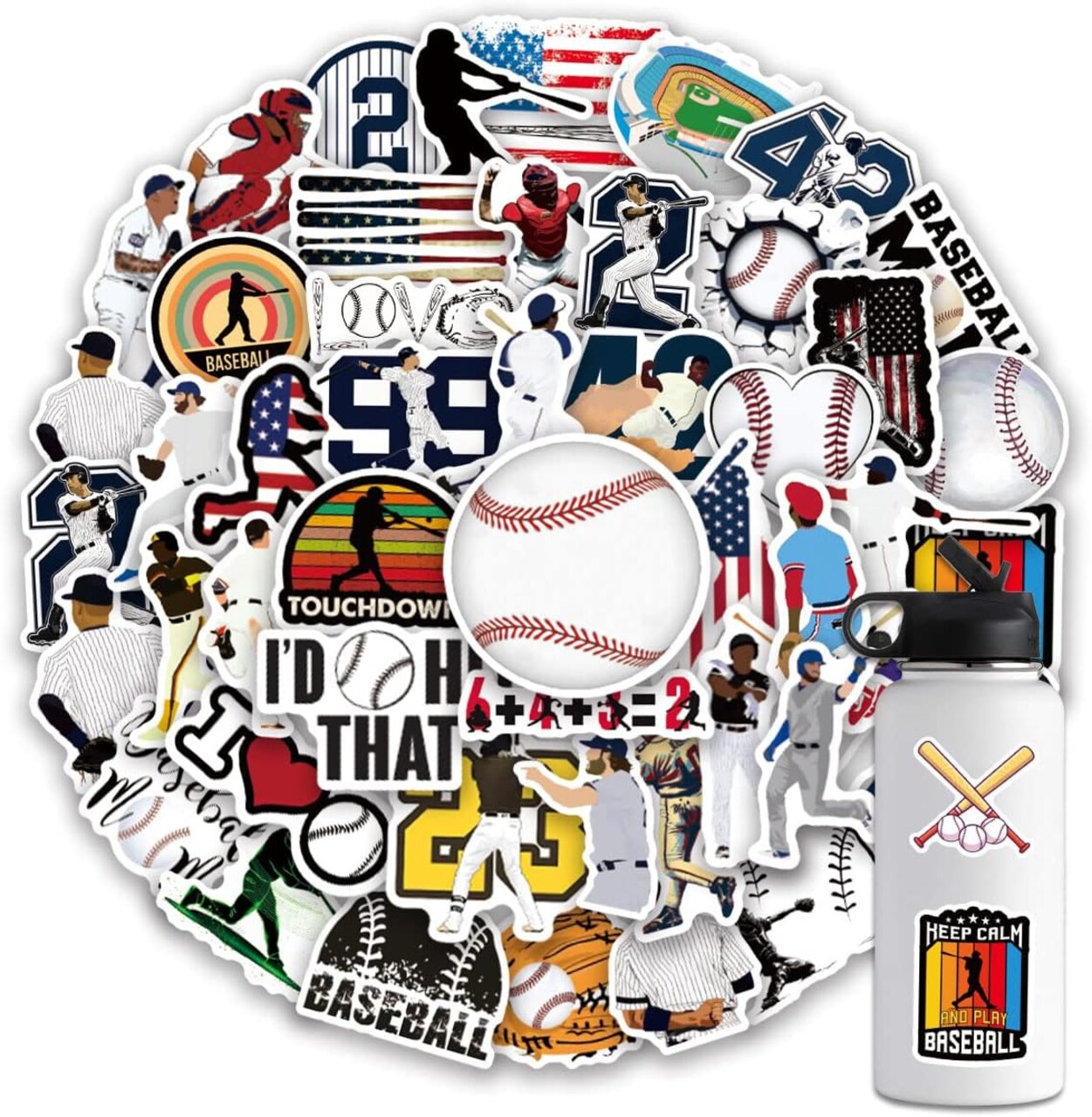 Baseball Stickers 100PCS Sports Baseball Stickers for Water Bottles, Helmet Stickers Gifts for Boys/Girls,Baseball Gifts for Teen Boys Stickers